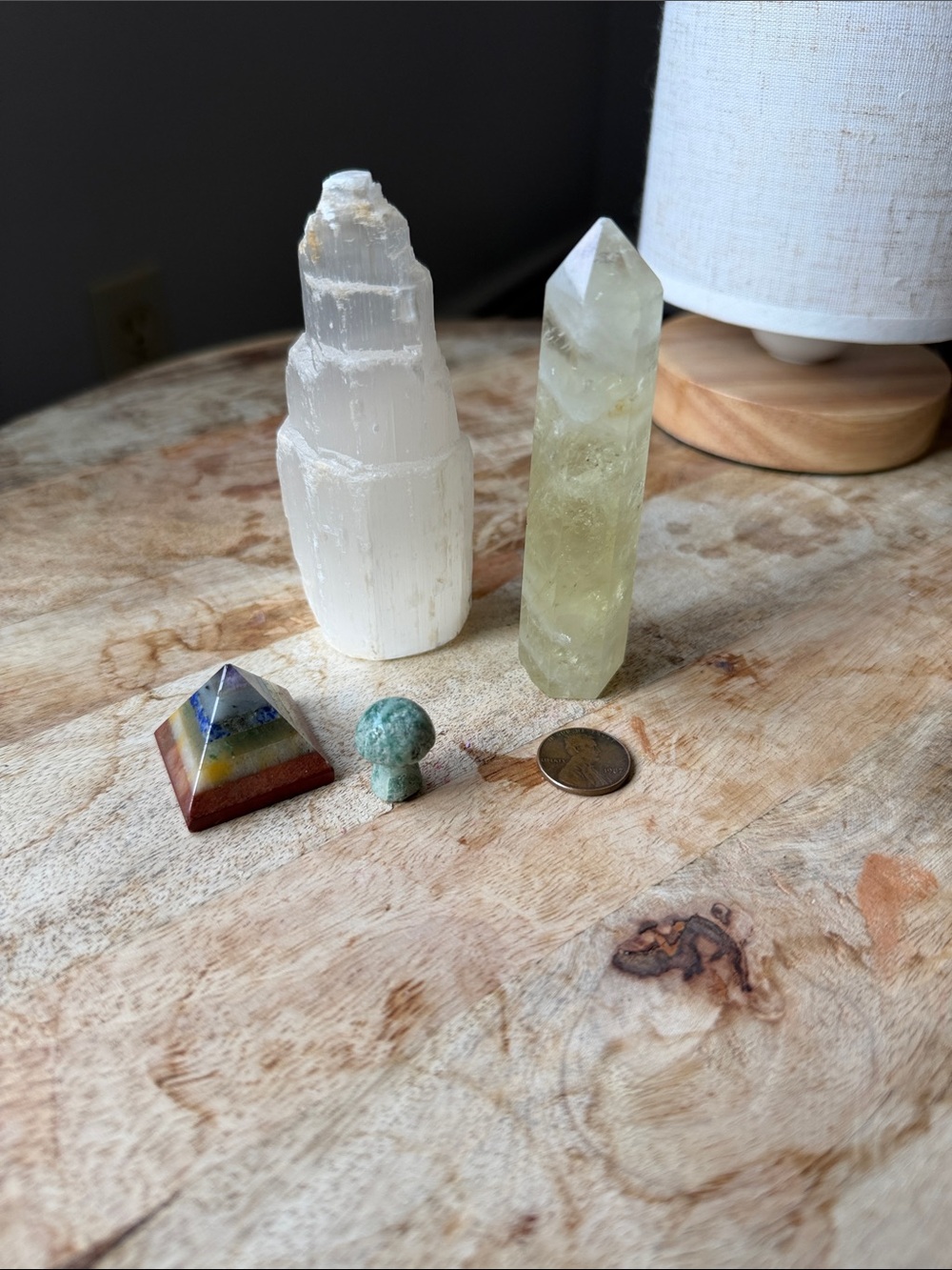 Handcrafted Selenite and Citrine Accent Sculpture Set - White & Pale Yellow